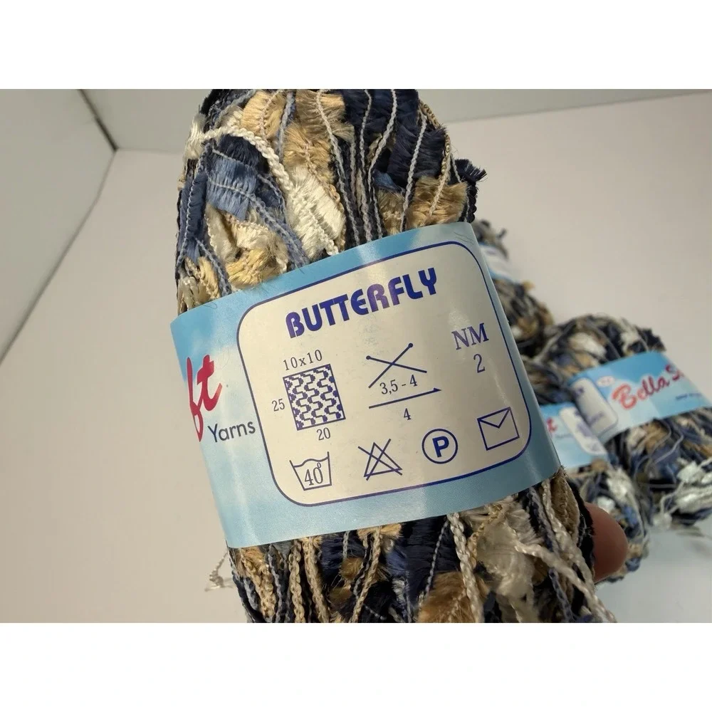 Bella Soft Yarn Butterfly Lot Of 7 50g Each Fringe Rayon‎ Polyamide Blend